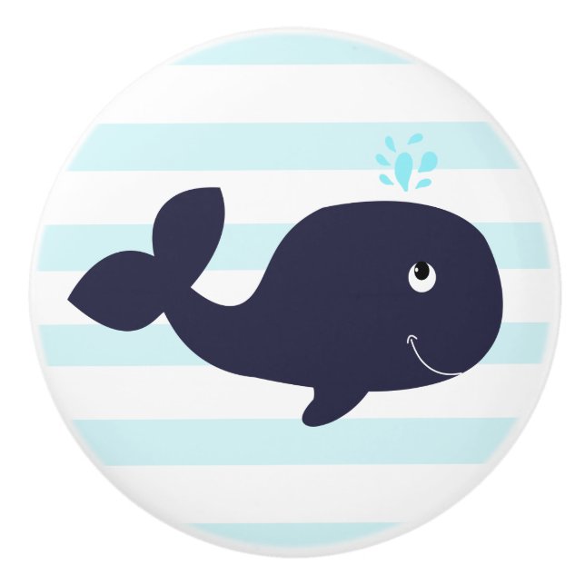 Pomo De Cerámica Ballenas Náuticas Azules Nursera Bovina (Anverso)