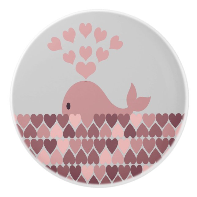 Pomo De Cerámica Ballenas y corazones rosados (Anverso)