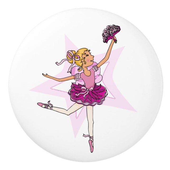 Pomo De Cerámica Ballerina rubia chica ballet pink art doorknob (Anverso)