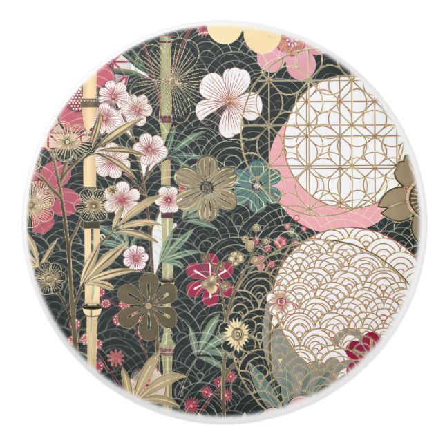 Pomo De Cerámica Bambú cerezo florecimiento Art Deco Diseños (Anverso)