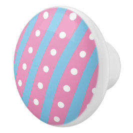 Pomo De Cerámica Banda de caramelo y polka puntera cerámica (rosa y