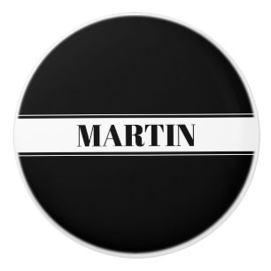Pomo De Cerámica Banda de nombres personalizados en blanco y negro