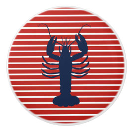 Pomo De Cerámica Banda náutica blanca y azul del langosta costero