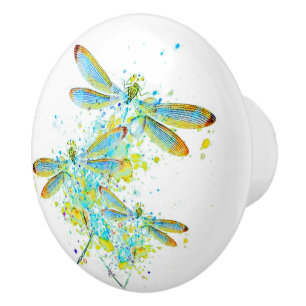 Pomo De Cerámica bandeja de libélula verde azulada