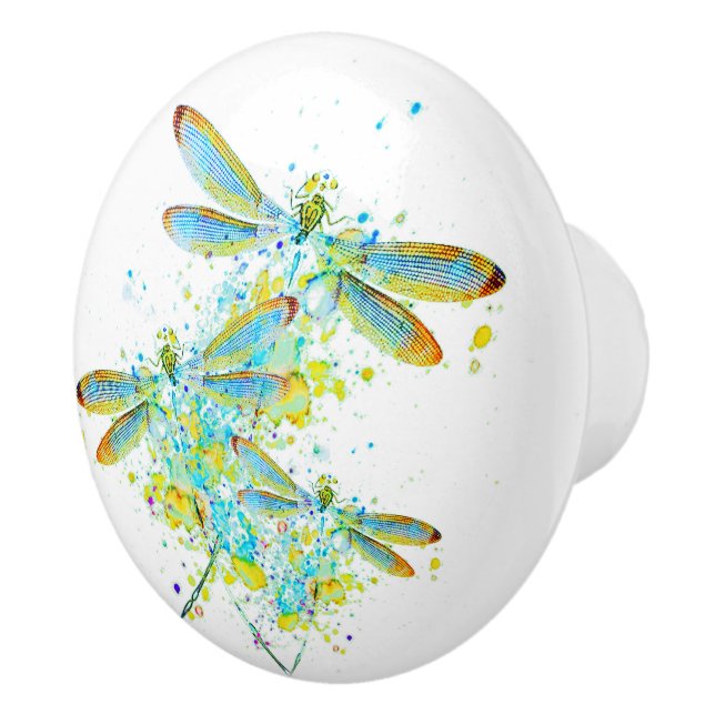 Pomo De Cerámica bandeja de libélula verde azulada (Derecha)