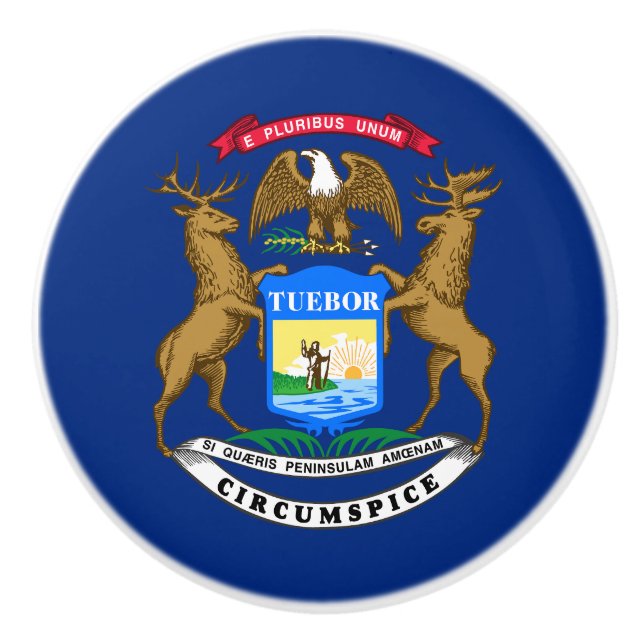 Pomo De Cerámica Bandera del estado de Michigan (Anverso)
