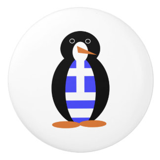 Pomo De Cerámica Bandera griega de la Sra. Pingüino