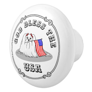 Pomo De Cerámica Bandera Patriótica Americana Perro Maltés de Estad