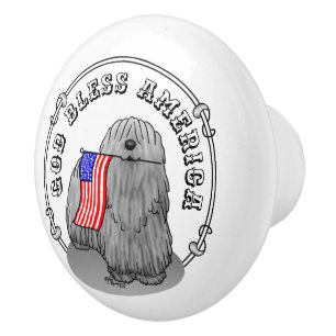 Pomo De Cerámica Bandera Patriótica Estadounidense Puli Dog (gris) 