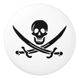 Pomo De Cerámica Bandera Pirata Calavera Espadas Cruzadas