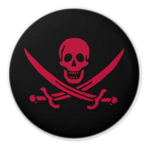 Pomo De Cerámica Bandera pirata de Crimson Skull & Swords Jack en C