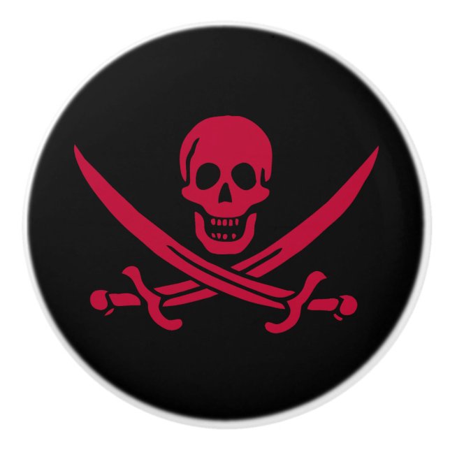 Pomo De Cerámica Bandera pirata de Crimson Skull & Swords Jack en C (Anverso)