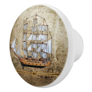 Pomo De Cerámica Barco con estilo vintage con diseño de pista de Kn