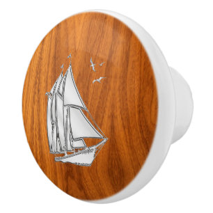 Pomo De Cerámica Barco de vela cromado en la impresión de grano de 