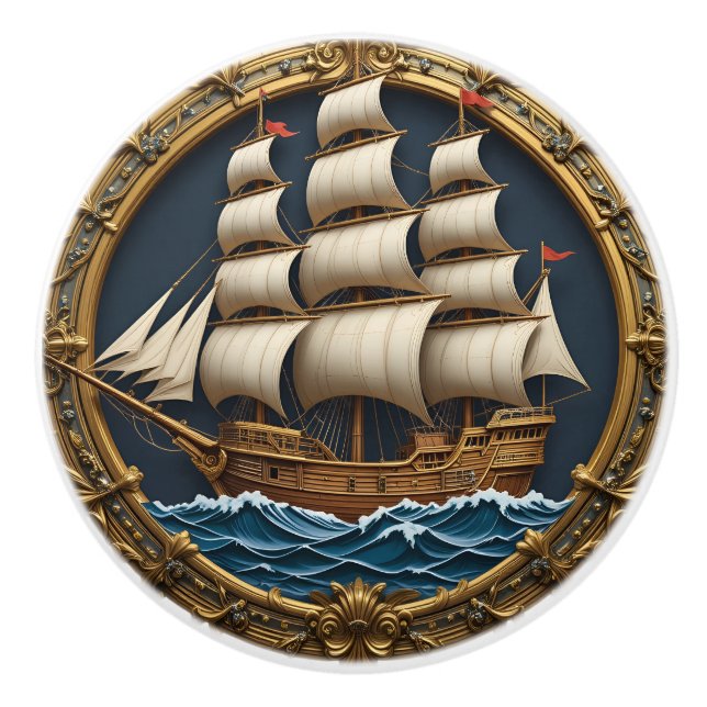 Pomo De Cerámica Barco de vela náutico (Anverso)