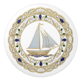 Pomo De Cerámica Barco de vela náutico de cristal dorado Gráfico 2D