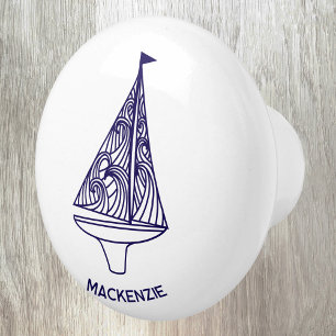 Pomo De Cerámica Barco de Vela Nombre Personalizado