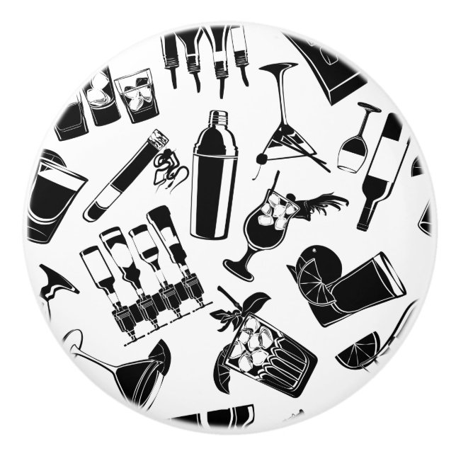 Pomo De Cerámica Barra de cócteles del patrón negro (Anverso)