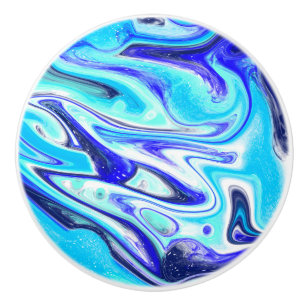 Pomo De Cerámica Barrido de arte de fluidos de mármol azul cobáltic