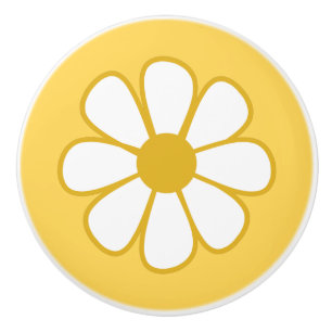 Pomo De Cerámica Bastante alegre mostaza de flores retro amarillo b