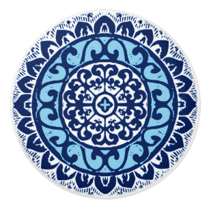 Pomo De Cerámica Batik, azules marinos y blanco al sudoeste de la