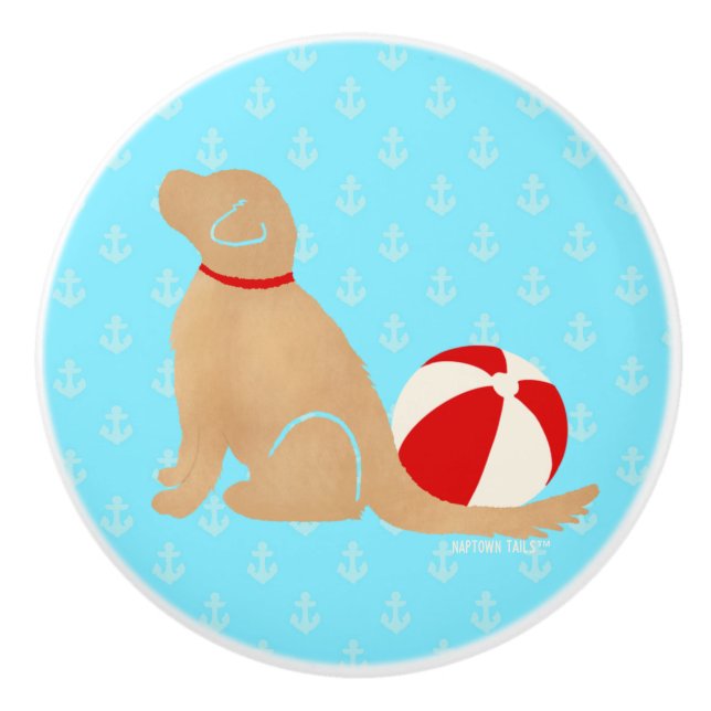 Pomo De Cerámica Beach Ball Days Dog Baby Blue Dresser Knob (Anverso)