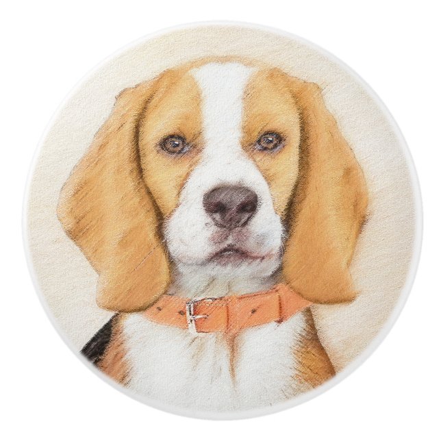 Pomo De Cerámica Beagle Hound Dog Pintura original de animales (Anverso)