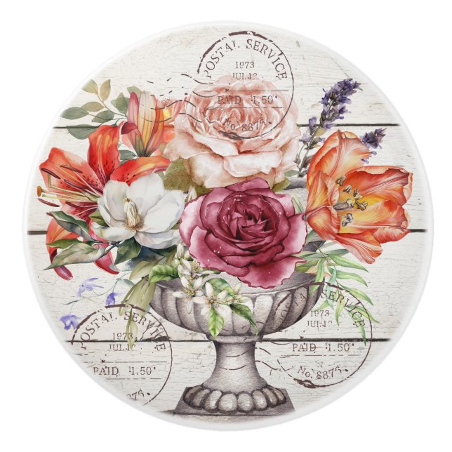 Pomo De Cerámica Beautiful decorative rustic trendy wood Botanical (Anverso)