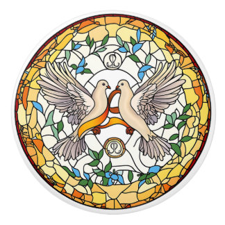 Pomo De Cerámica Beautiful Doves Stained Glass Look