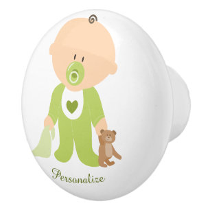 Pomo De Cerámica Bebé con osito de peluche y ropa de cama personali