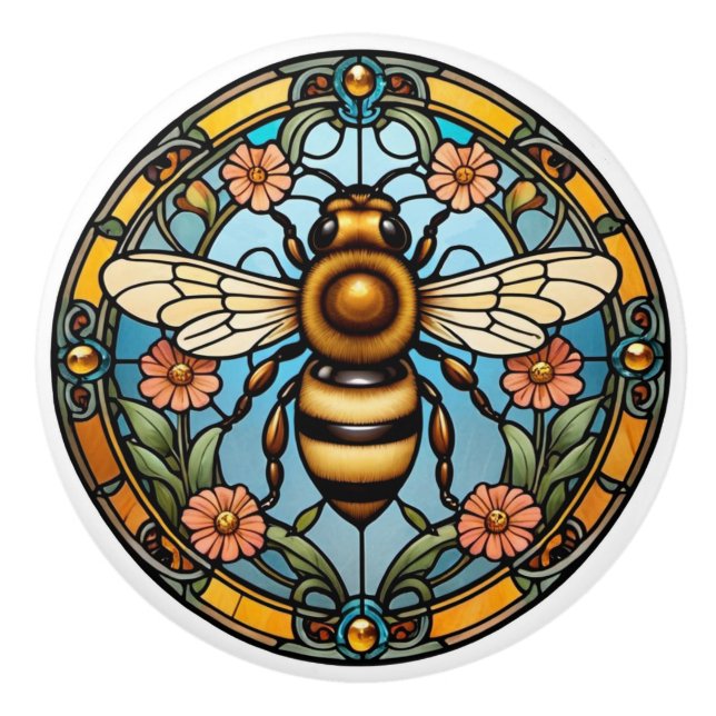 Pomo De Cerámica Bee-utiful StainGlass Honeybee (Anverso)