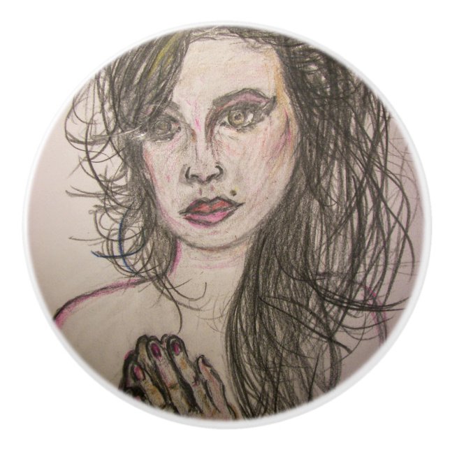 Pomo De Cerámica Beehive Chica Rezando (Anverso)