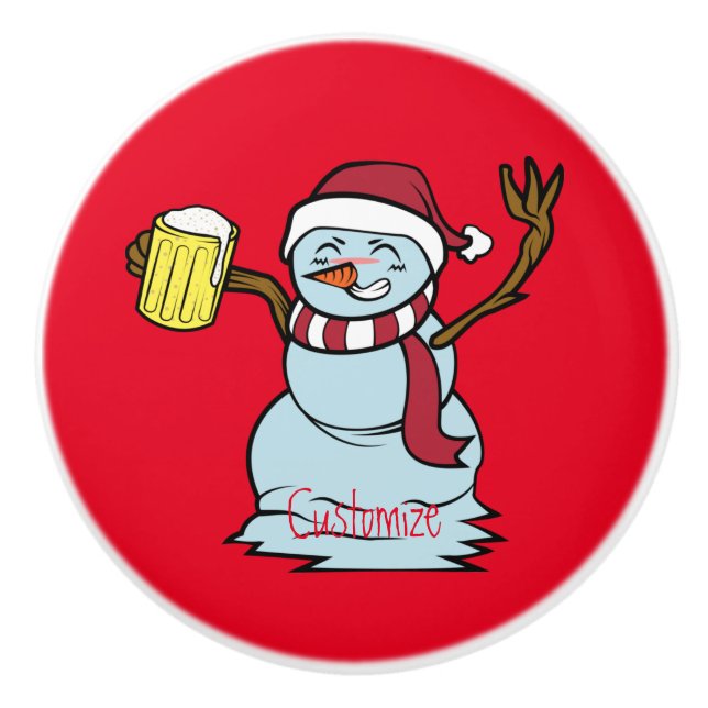 Pomo De Cerámica Beer-Beer Snowman borracho Thunder_Cove (Anverso)