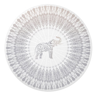 Pomo De Cerámica Beige Taupe Elephant Mandala moderno