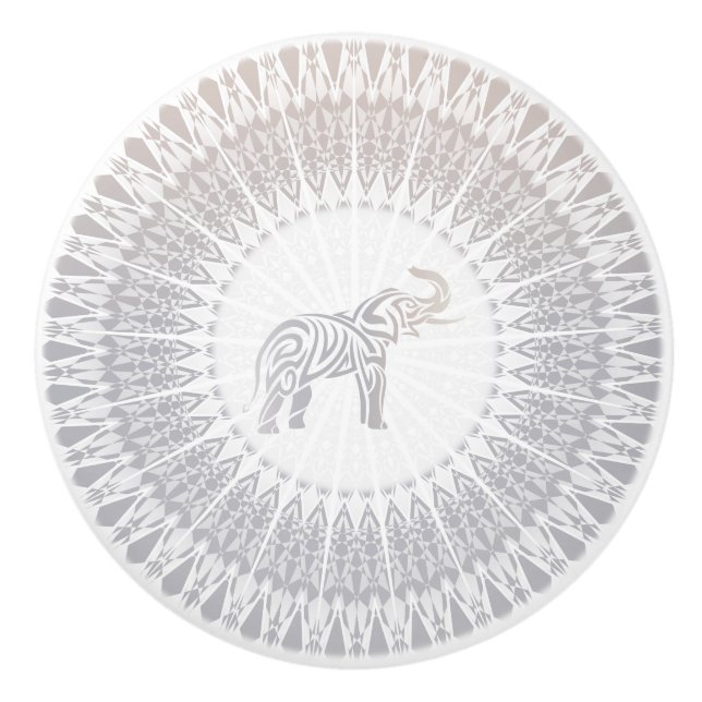 Pomo De Cerámica Beige Taupe Elephant Mandala moderno (Anverso)