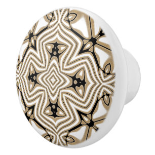 Pomo De Cerámica Beige Taupe Marrón Blanco Negro Tribu arte