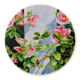 Pomo De Cerámica Bellas rosas rosas rosas, rosas rojas, acuarelas f