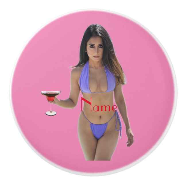 Pomo De Cerámica Belleza de bikini de pelo negro Thunder_Cove (Anverso)