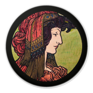 Pomo De Cerámica Belleza de vidrio manchado de Mucha