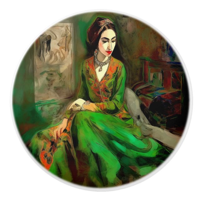 Pomo De Cerámica Belleza en verde (Anverso)