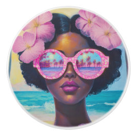 Pomo De Cerámica Belleza tropical en tonos rosados