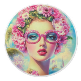 Pomo De Cerámica Belleza tropical retro