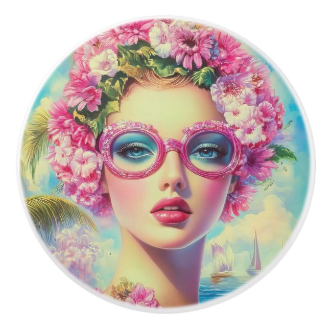 Pomo De Cerámica Belleza tropical retro (Anverso)