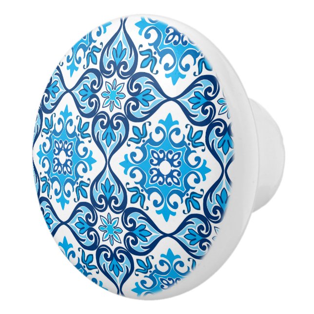 Pomo De Cerámica 💙 🤍 bello azul - Azulejos blancos X, (Derecha)