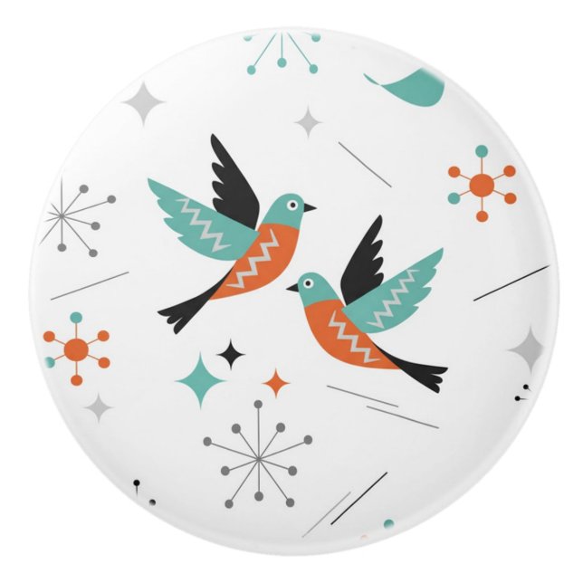 Pomo De Cerámica Birds Modern Mid Century Retro Atomic (Anverso)