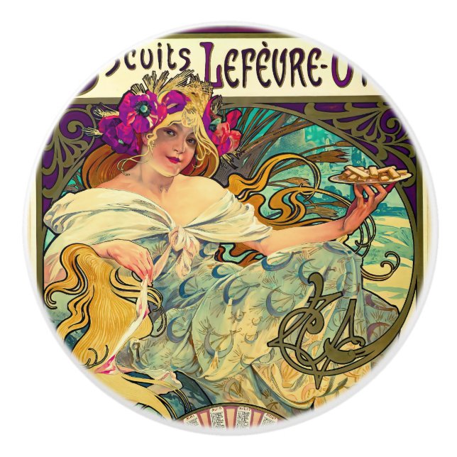 Pomo De Cerámica Biscuits Lefevre-Utile de Alphonse Mucha (1896) (Anverso)