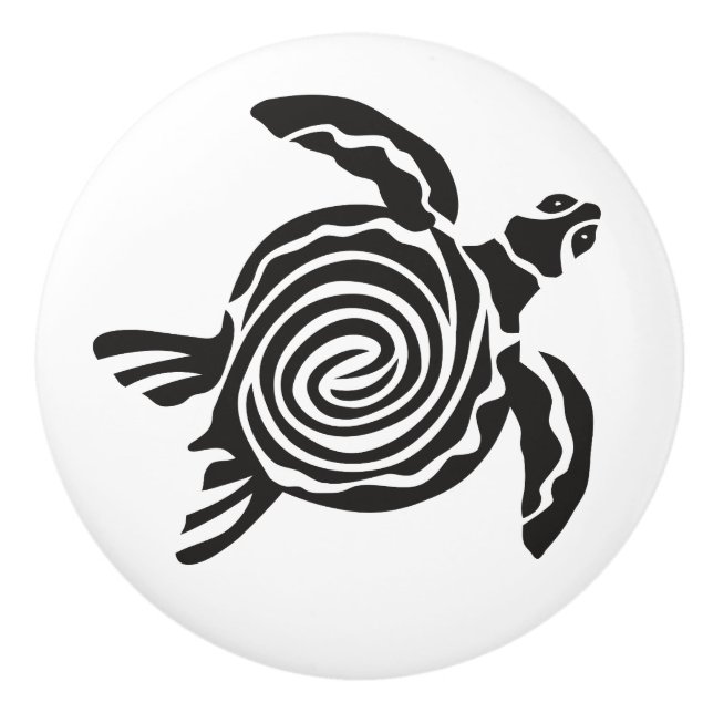 Pomo De Cerámica Black and White Tribal Turtle Art (Anverso)