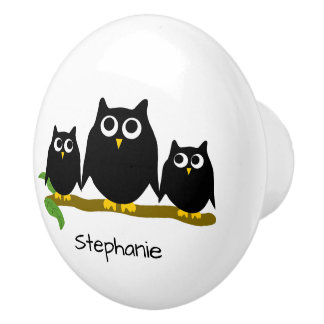 Pomo De Cerámica Black Owl Design Personalizado