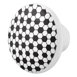 Pomo De Cerámica Black White Soccer Pattern Moda de moda