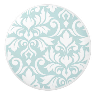 Pomo De Cerámica Blanco del arte I del damasco del Flourish en azul